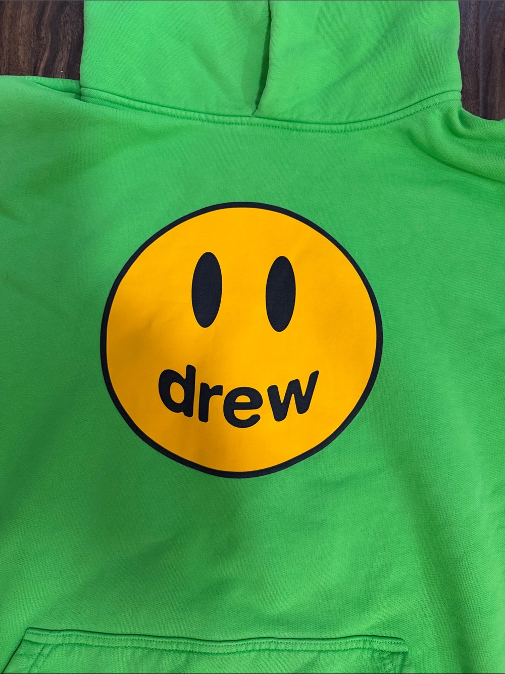 drew house Neon Green Hoodie with Yellow Smiley Logo - Picture 2 of 5
